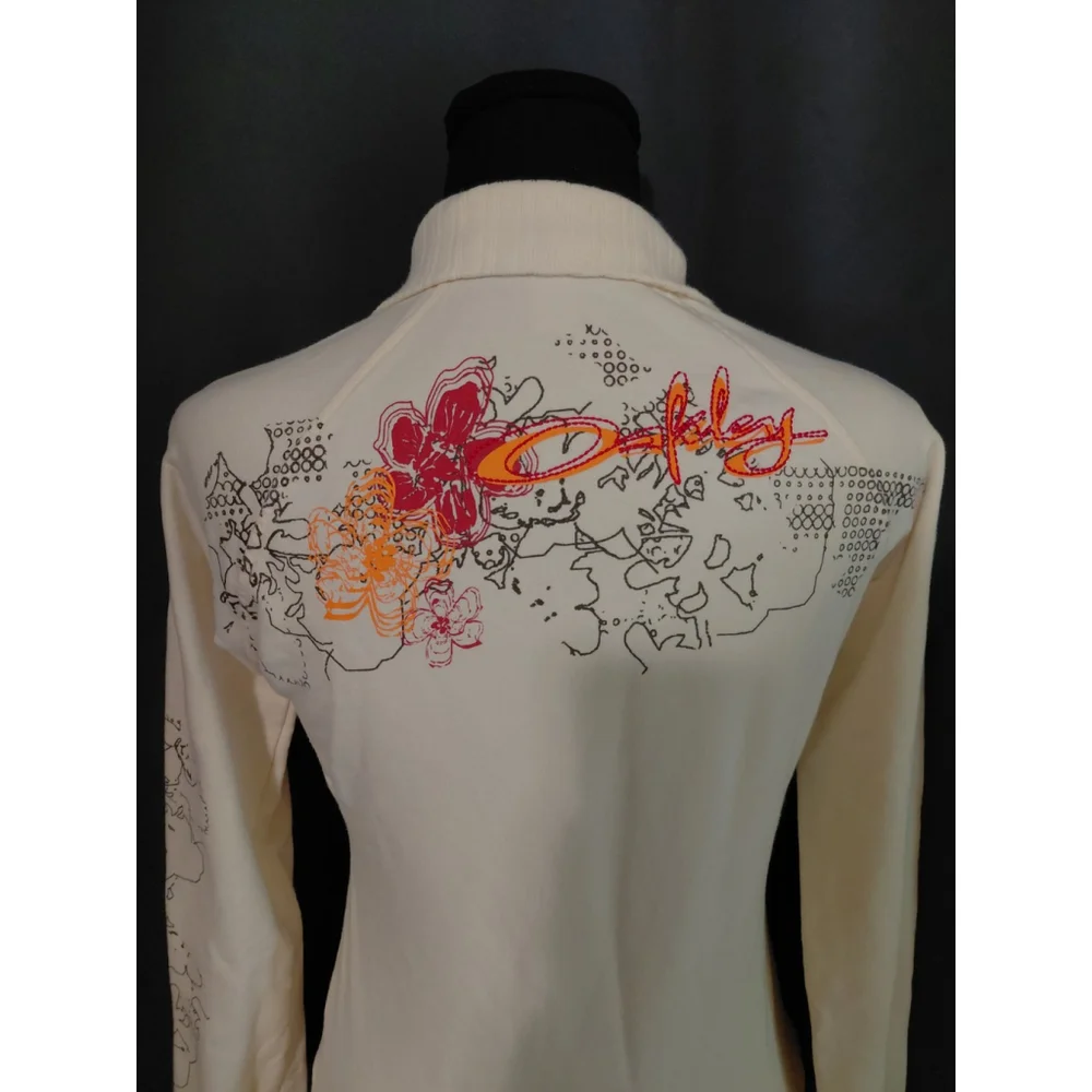 Oakley Woman’s Vintage Zip Up Size XS Cream Orange Tropical Floral Embroidery